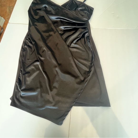 Iris Plus Size LBD Plus Size 3X Black Silk-Like Asymmetrical Spaghetti Straps - Picture 3 of 14